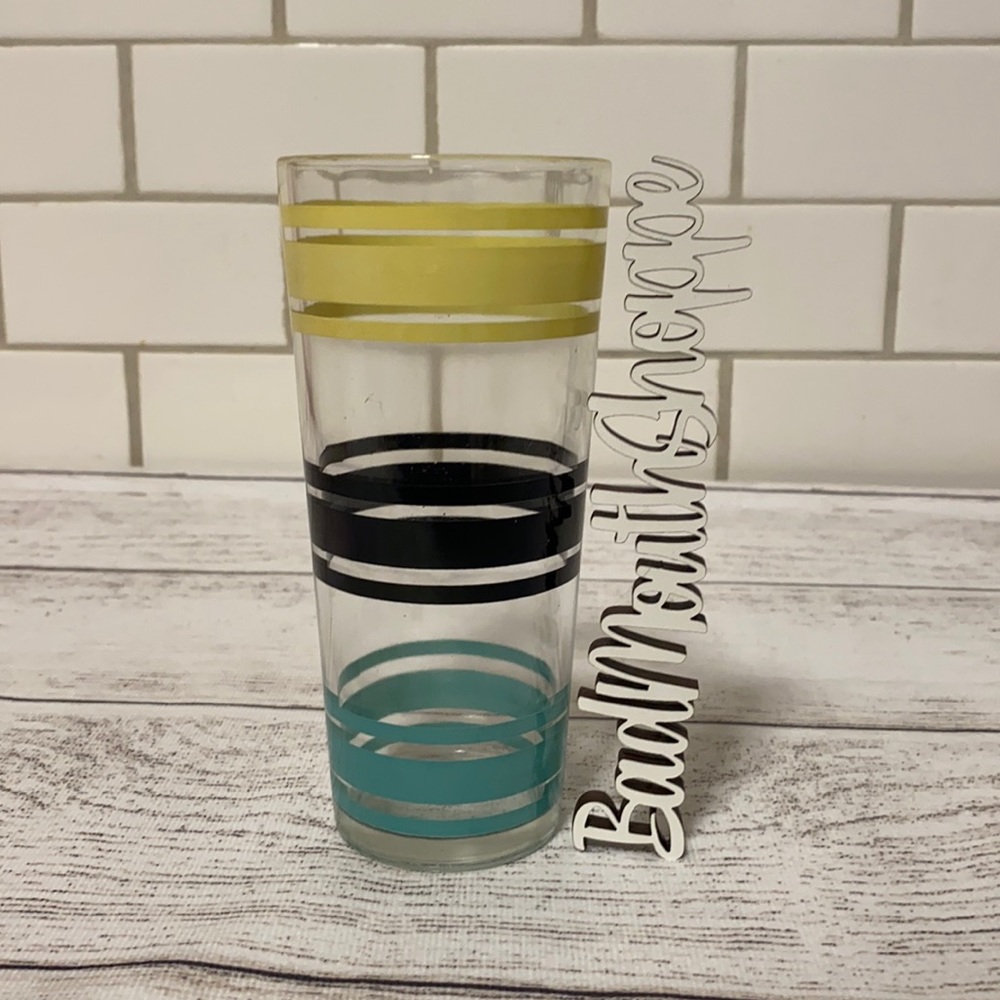 Vintage Retro Mid Century Yellow Teal Black Stripes Tumbler Cup